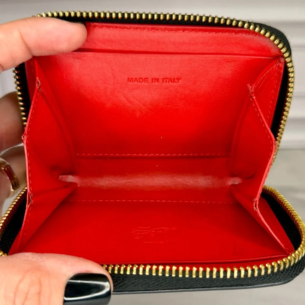 Christian Louboutin Black Leather Studded Compact Zip Wallet | COA + Dust Bag